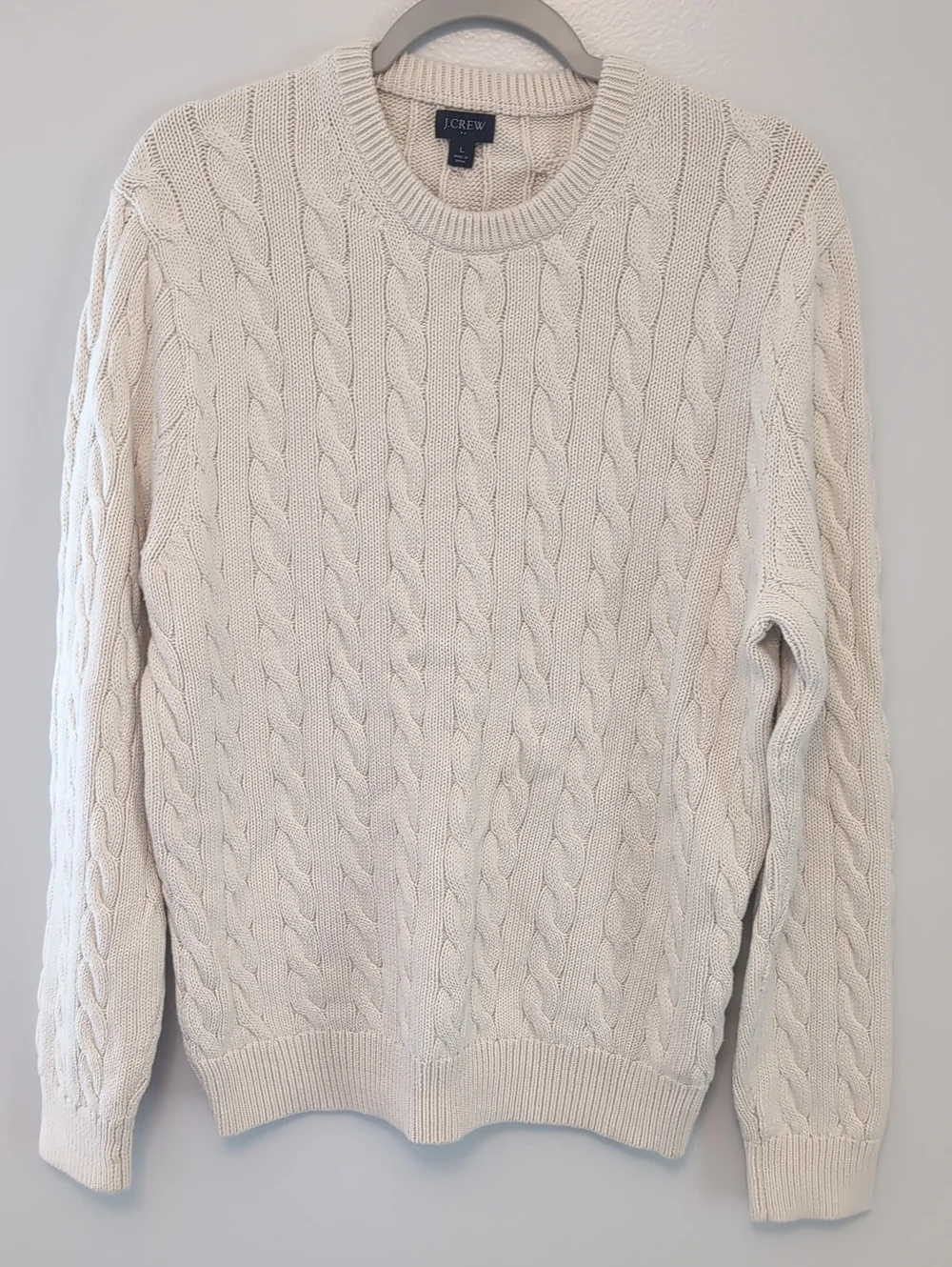 J. Crew Men's Cream Cable Crewneck Sweater